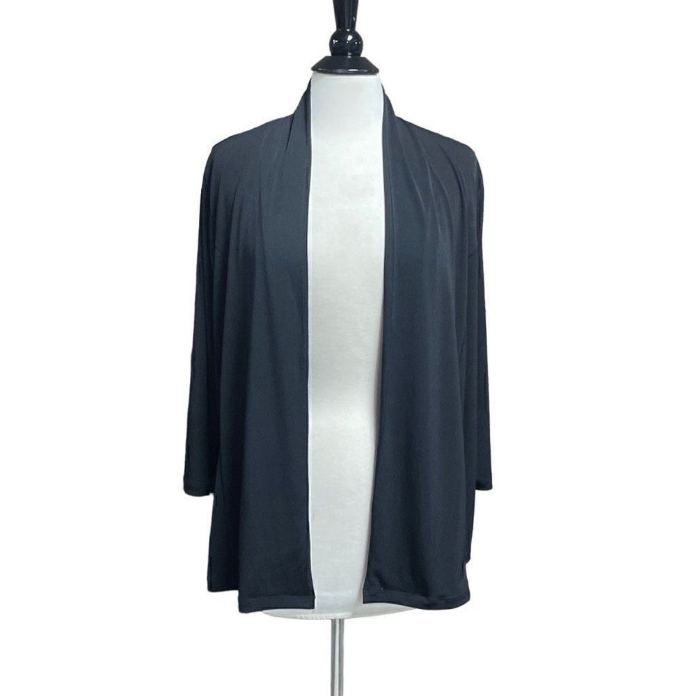 Chico’s Easy Wear Black & White Polka Dot Open Front Cardigan Blouse Size 2